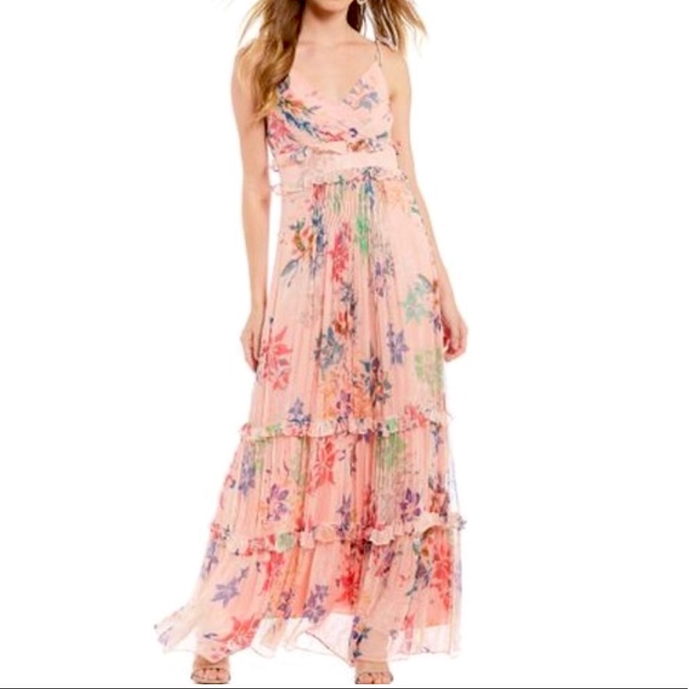 Nicole Miller collection pink silk floral maxi dress